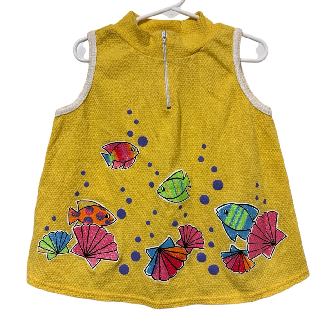 Vintage 90s Yellow Glitter Fish Quarter Zip Sleeveless Pogo Club Of Ny Top